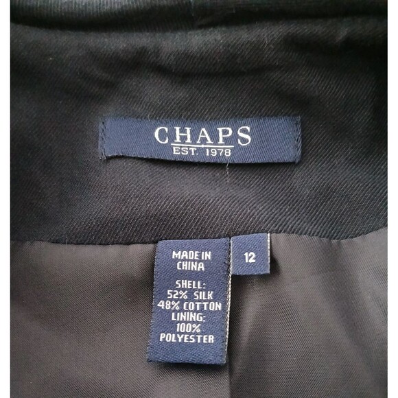 Chaps Women's Silk & Cotton Blend Blazer with Ruffle Neckline Size 12 Navy Blue - Picture 12 of 14